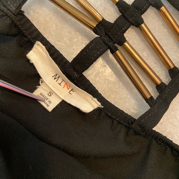 MINE Size S Black Flowy Racerback Spaghetti Strap Tank Top Open Gold Beaded Back - Picture 7 of 9